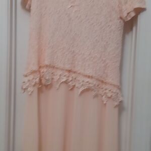 S&L Fashions peach w/ lace decals short sleeve party lined dress. Size 20W